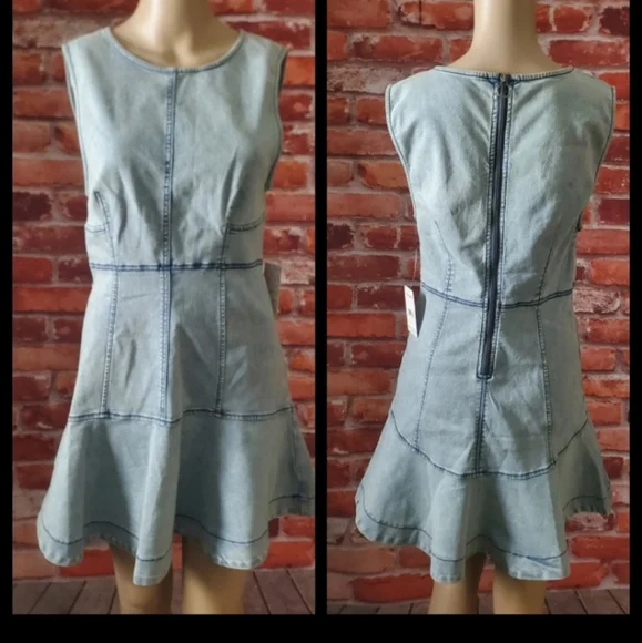 Free People Denim Alex Mini Dress Size 10 NWT - Picture 3 of 4